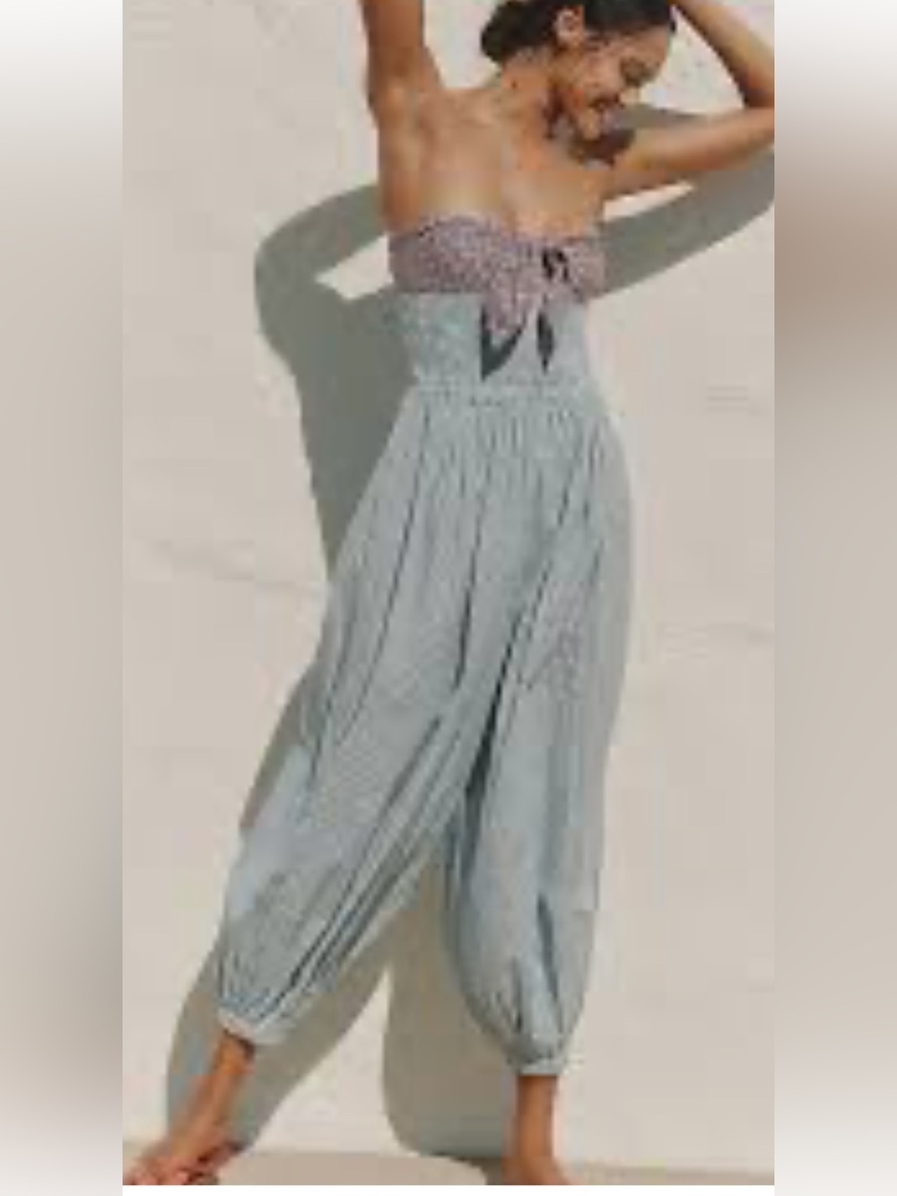 Anthropologie Strapless Light Blue Jumpsuit with Patterned Bandeau